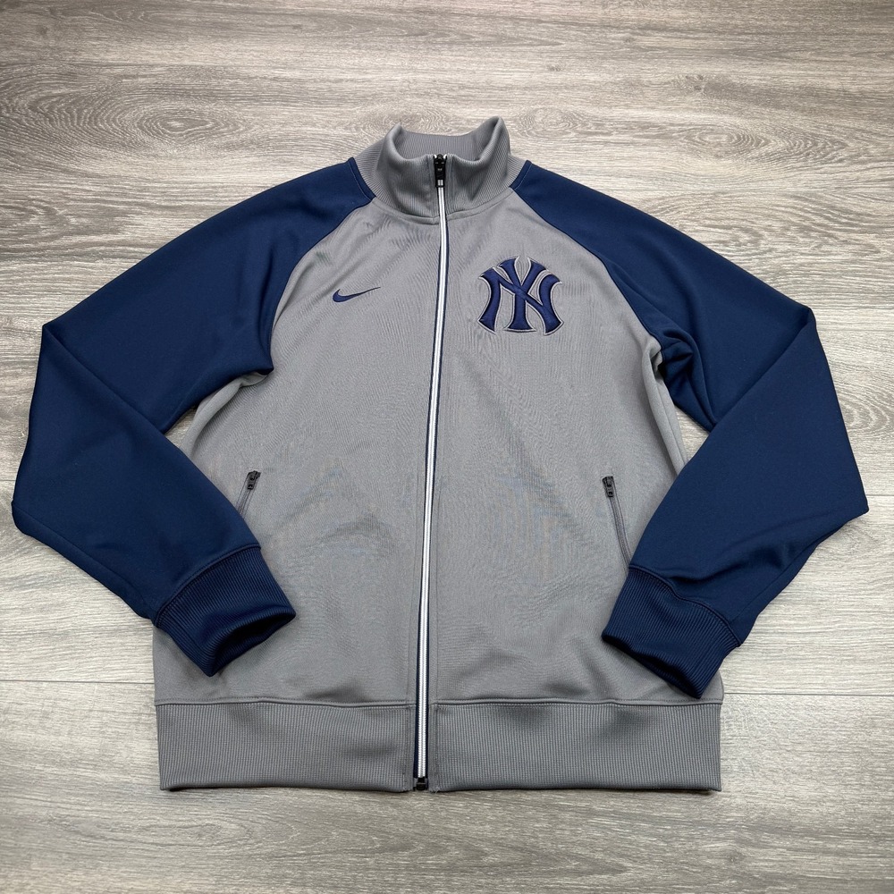 Nike New York Yankees Track Jacket Mens Medium Gray Blue MLB Baseball Full Zip